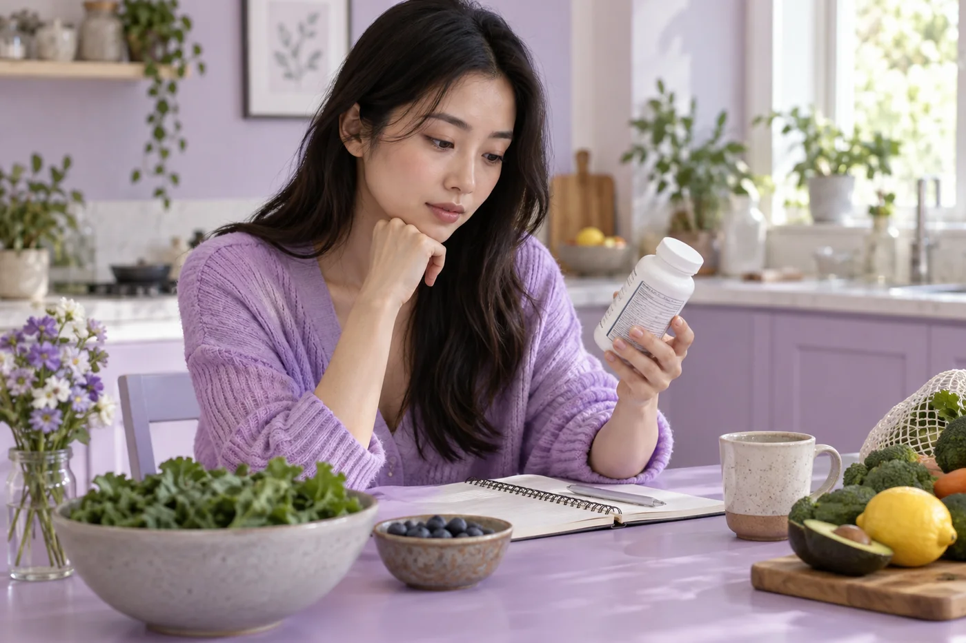 Person reading a supplement ingredients label