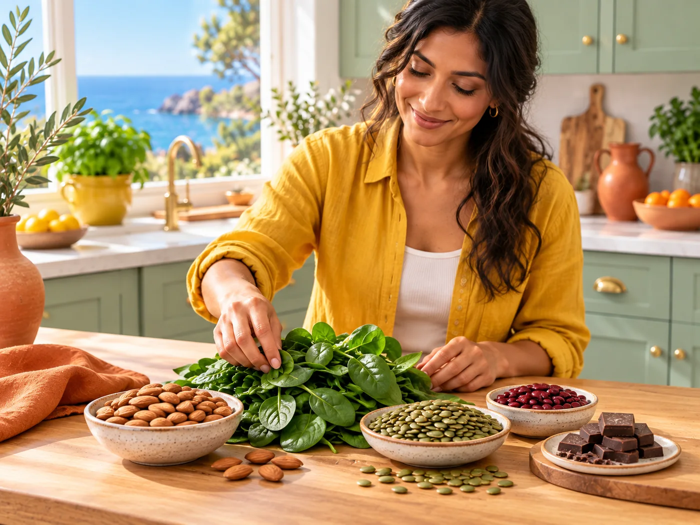 Magnesium-rich foods and an ingredient label arranged as a still life